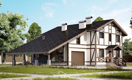 250-002-Л Проект двухэтажного дома с мансардным этажом, гараж, современный домик из кирпича Мирный | Проекты домов от House Expert