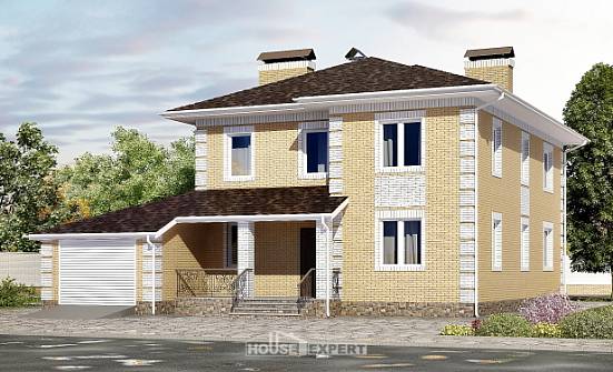 220-006-Л Проект двухэтажного дома и гаражом, красивый домик из газосиликатных блоков Мирный | Проекты домов от House Expert