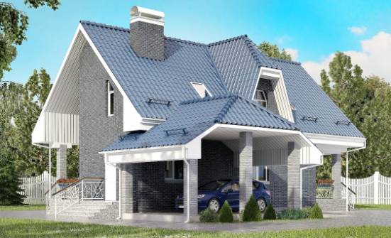 125-002-Л Проект двухэтажного дома с мансардным этажом, гараж, скромный домик из пеноблока Нерюнгри | Проекты домов от House Expert
