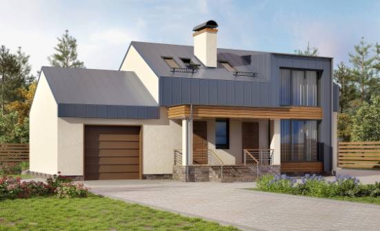 150-015-П Проект двухэтажного дома мансардой, гараж, скромный загородный дом из твинблока Алдан | Проекты домов от House Expert
