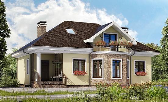 150-008-Л Проект двухэтажного дома мансардный этаж, классический домик из блока Ленск | Проекты домов от House Expert