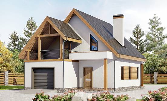 120-005-П Проект двухэтажного дома мансардой и гаражом, доступный коттедж из поризованных блоков Алдан | Проекты домов от House Expert