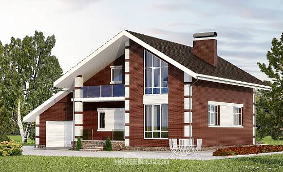 180-001-Л Проект двухэтажного дома с мансардой и гаражом, небольшой домик из твинблока Нерюнгри | Проекты домов от House Expert