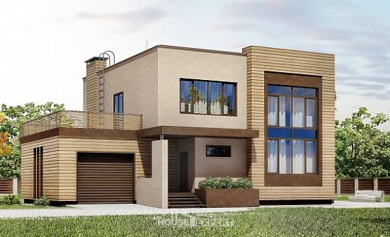 220-003-Л Проект двухэтажного дома и гаражом, классический загородный дом из газобетона Ленск | Проекты домов от House Expert