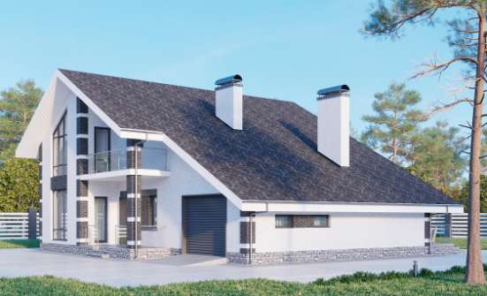 190-008-П Проект двухэтажного дома с мансардным этажом и гаражом, средний дом из пеноблока Алдан | Проекты домов от House Expert
