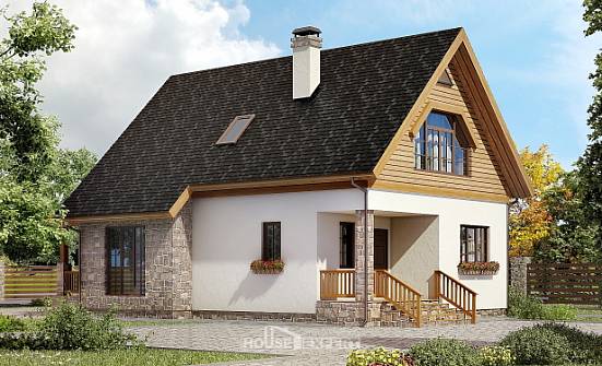 140-001-Л Проект двухэтажного дома с мансардой, простой домик из теплоблока Ленск | Проекты домов от House Expert