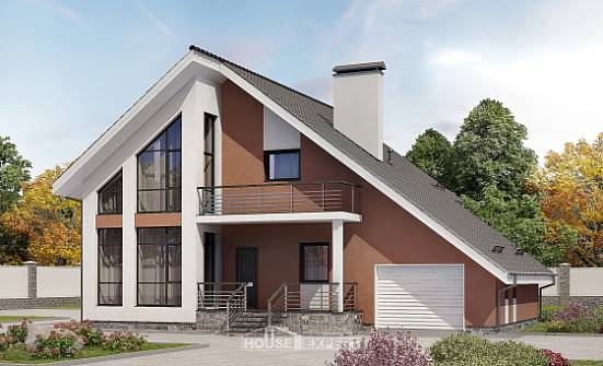 200-007-П Проект двухэтажного дома мансардой и гаражом, красивый загородный дом из твинблока Мирный | Проекты домов от House Expert