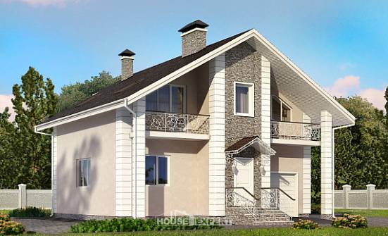 150-002-П Проект двухэтажного дома с мансардным этажом и гаражом, красивый коттедж из газобетона Алдан | Проекты домов от House Expert