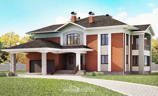 400-002-Л Проект двухэтажного дома, гараж, красивый загородный дом из кирпича Мирный | Проекты домов от House Expert