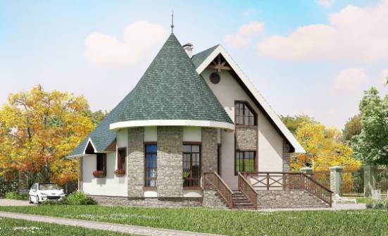 170-003-Л Проект двухэтажного дома мансардой, недорогой загородный дом из блока Ленск | Проекты домов от House Expert