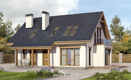 155-012-П Проект двухэтажного дома мансардный этаж, недорогой домик из керамзитобетонных блоков Нерюнгри | Проекты домов от House Expert