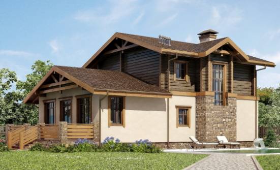 170-004-П Проект двухэтажного дома с мансардой и гаражом, бюджетный коттедж из бризолита из бревен Нерюнгри | Проекты домов от House Expert