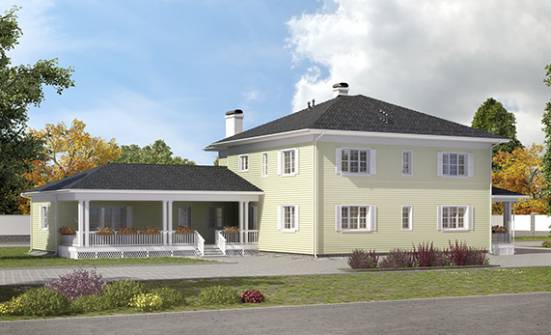 410-002-Л Проект двухэтажного дома и гаражом, классический коттедж из блока Нерюнгри | Проекты домов от House Expert