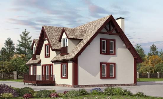 300-008-Л Проект двухэтажного дома с мансардой и гаражом, просторный коттедж из бризолита Алдан | Проекты домов от House Expert