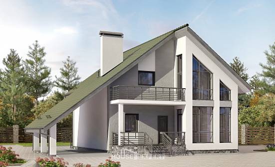 170-009-Л Проект двухэтажного дома с мансардным этажом, гараж, компактный дом из блока Ленск | Проекты домов от House Expert