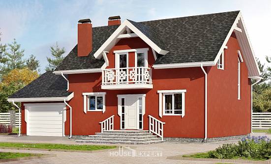 180-013-Л Проект двухэтажного дома с мансардным этажом и гаражом, доступный домик из арболита Ленск | Проекты домов от House Expert