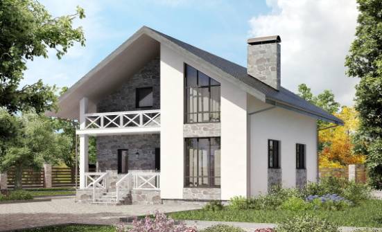 155-001-Л Проект двухэтажного дома с мансардой и гаражом, современный загородный дом из газосиликатных блоков Мирный | Проекты домов от House Expert