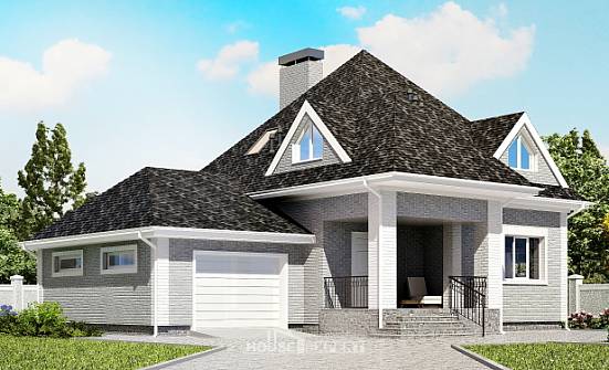 135-001-Л Проект двухэтажного дома с мансардой, гараж, уютный дом из кирпича Мирный | Проекты домов от House Expert