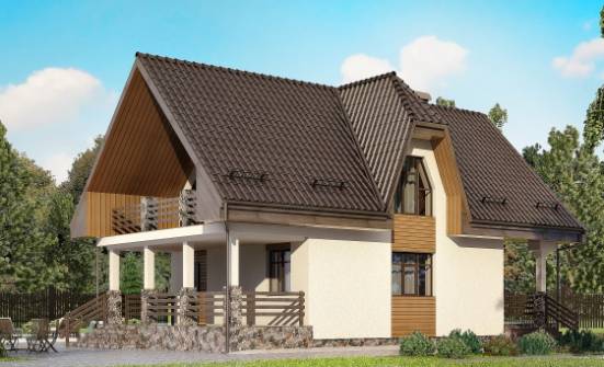 150-001-Л Проект двухэтажного дома мансардой и гаражом, скромный загородный дом из блока Ленск | Проекты домов от House Expert
