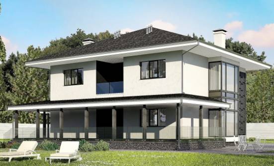 245-002-П Проект двухэтажного дома и гаражом, современный домик из бризолита Нерюнгри | Проекты домов от House Expert