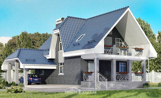 125-002-Л Проект двухэтажного дома с мансардным этажом, гараж, скромный домик из пеноблока Нерюнгри | Проекты домов от House Expert