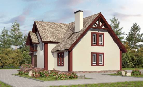 300-008-Л Проект двухэтажного дома с мансардой и гаражом, просторный коттедж из бризолита Алдан | Проекты домов от House Expert