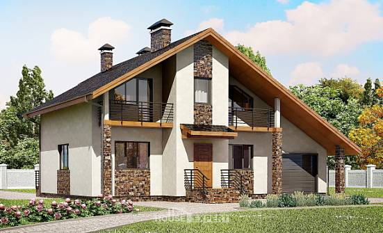 180-008-П Проект двухэтажного дома мансардный этаж, гараж, просторный загородный дом из блока Ленск | Проекты домов от House Expert