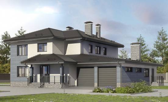 340-005-П Проект двухэтажного дома и гаражом, красивый коттедж из теплоблока Алдан | Проекты домов от House Expert