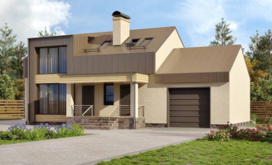 150-015-Л Проект двухэтажного дома мансардой, гараж, красивый домик из бризолита Алдан | Проекты домов от House Expert