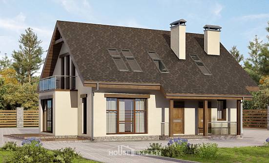 155-012-Л Проект двухэтажного дома мансардой, небольшой коттедж из пеноблока Мирный | Проекты домов от House Expert