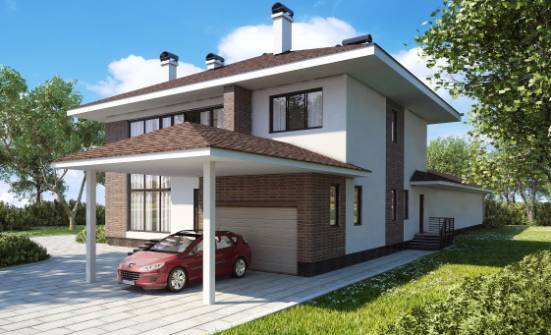 340-001-П Проект двухэтажного дома и гаражом, красивый дом из кирпича Мирный | Проекты домов от House Expert
