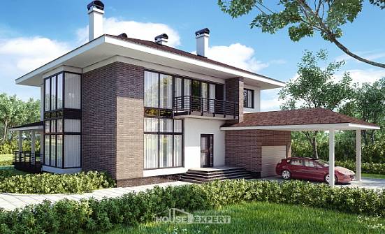 340-001-П Проект двухэтажного дома и гаражом, красивый дом из кирпича Мирный | Проекты домов от House Expert
