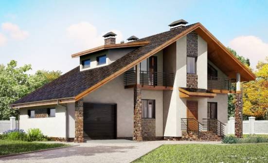 180-008-Л Проект двухэтажного дома мансардный этаж и гаражом, просторный домик из теплоблока Нерюнгри | Проекты домов от House Expert