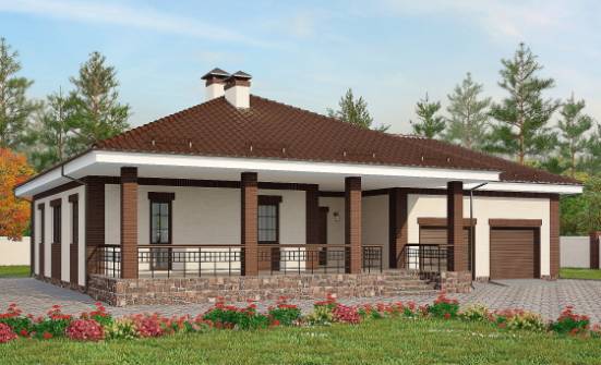 160-015-П Проект одноэтажного дома, гараж, скромный домик из блока Ленск | Проекты домов от House Expert