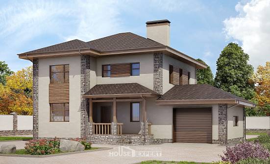 185-004-П Проект двухэтажного дома и гаражом, просторный коттедж из керамзитобетонных блоков Нерюнгри | Проекты домов от House Expert