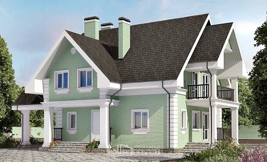 140-003-Л Проект двухэтажного дома с мансардным этажом и гаражом, недорогой домик из блока Ленск | Проекты домов от House Expert
