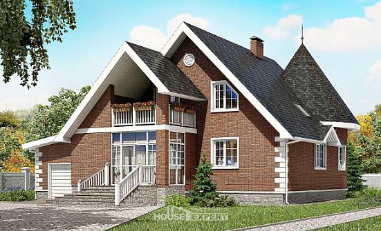 220-002-Л Проект двухэтажного дома мансардой, гараж, классический дом из арболита Ленск | Проекты домов от House Expert