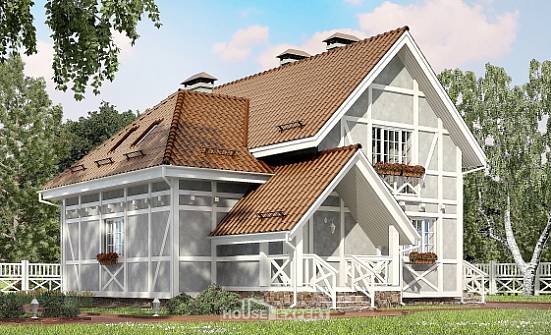 160-003-Л Проект двухэтажного дома мансардой, уютный домик из теплоблока Алдан | Проекты домов от House Expert