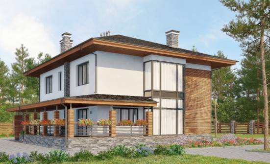 305-001-П Проект двухэтажного дома, гараж, большой загородный дом из бризолита Нерюнгри | Проекты домов от House Expert