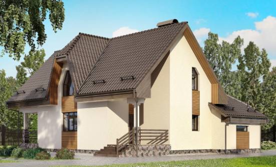 150-001-Л Проект двухэтажного дома мансардой и гаражом, скромный загородный дом из блока Ленск | Проекты домов от House Expert