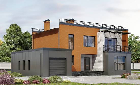 260-002-Л Проект двухэтажного дома и гаражом, уютный домик из теплоблока Алдан | Проекты домов от House Expert