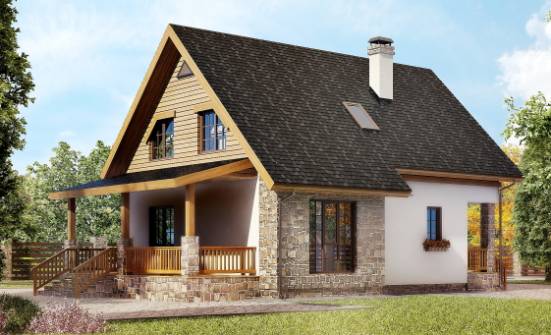 140-001-Л Проект двухэтажного дома с мансардой, простой домик из теплоблока Ленск | Проекты домов от House Expert