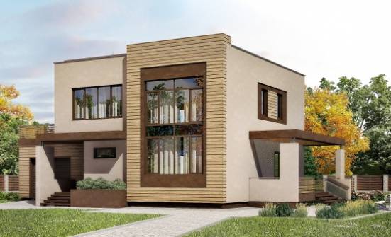 220-003-Л Проект двухэтажного дома и гаражом, классический загородный дом из газобетона Ленск | Проекты домов от House Expert