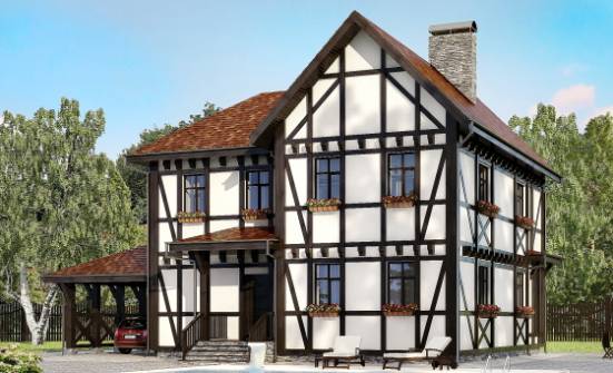 180-004-Л Проект двухэтажного дома с мансардой, гараж, классический загородный дом из кирпича Алдан | Проекты домов от House Expert
