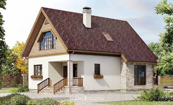 140-001-П Проект двухэтажного дома с мансардой, бюджетный коттедж из арболита, Нерюнгри
