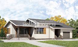 135-002-П Проект одноэтажного дома и гаражом, доступный коттедж из арболита, Мирный