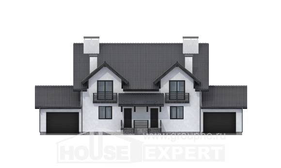 290-003-П Проект двухэтажного дома с мансардой, гараж, огромный загородный дом из газосиликатных блоков, Мирный