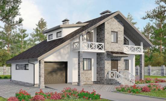 180-017-Л Проект двухэтажного дома мансардой, гараж, простой загородный дом из твинблока, Якутск