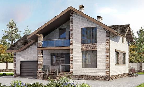245-005-П Проект двухэтажного дома с мансардным этажом и гаражом, классический загородный дом из арболита, Алдан
