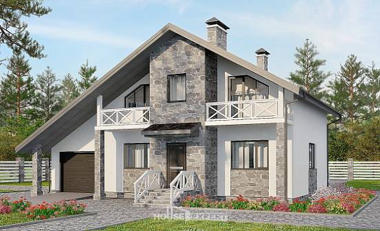 180-017-Л Проект двухэтажного дома мансардой, гараж, простой загородный дом из твинблока, Якутск